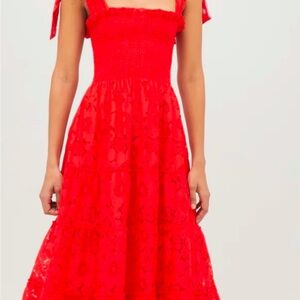 Chic Red Lace Midi Dress hill house!